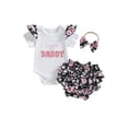 thumbnail image 1 of Bagilaanoe 3pcs Newborn Baby Girl Shorts Set Short Sleeve Letter Embroidery Romper Tops + Ruffled Shorts + Headband 3M 6M 9M 12M Infant Casual Summer Clothes, 1 of 7