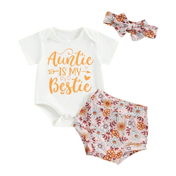 Bagilaanoe 3pcs Newborn Baby Girl Shorts Set Short Sleeve Letter Print Romper Tops + Floral Shorts + Headband 3M 6M 12M 18M Infant Casual Summer Clothes