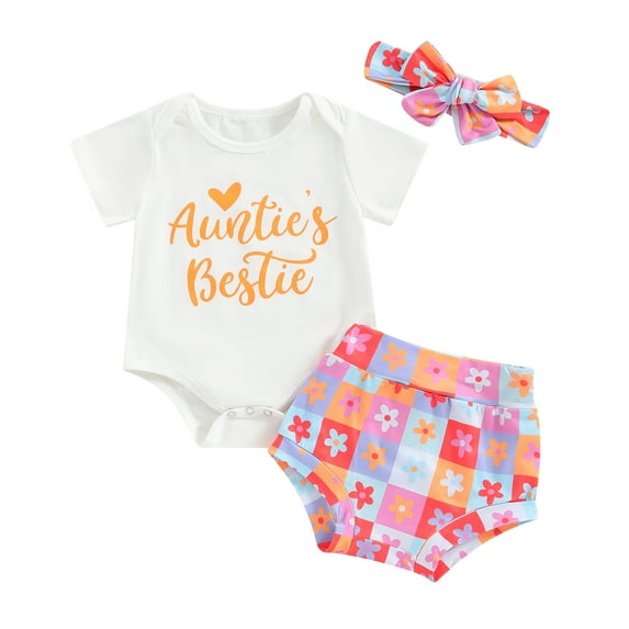 Bagilaanoe 3pcs Newborn Baby Girl Shorts Set Short Sleeve Letter Print Romper Tops + Floral Shorts + Headband 3M 6M 12M 18M Infant Casual Summer Clothes