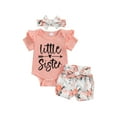 thumbnail image 1 of Bagilaanoe 3pcs Newborn Baby Girl Shorts Set Short Sleeve Letter Print Romper Tops + Flower Shorts + Headband 3M 6M 12M 18M 24M Infant Casual Summer Clothes, 1 of 7
