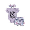 thumbnail image 1 of Bagilaanoe 3pcs Newborn Baby Girl Shorts Set Short Sleeve Letter Print Romper Tops + Flower Shorts + Headband 3M 6M 12M 18M 24M Infant Casual Summer Clothes, 1 of 7