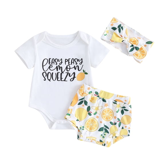 Bagilaanoe 3pcs Newborn Baby Girl Shorts Set Short Sleeve Letter Print Romper Tops + Shorts + Hairband 3M 6M 12M 18M Infant Casual Summer Clothes