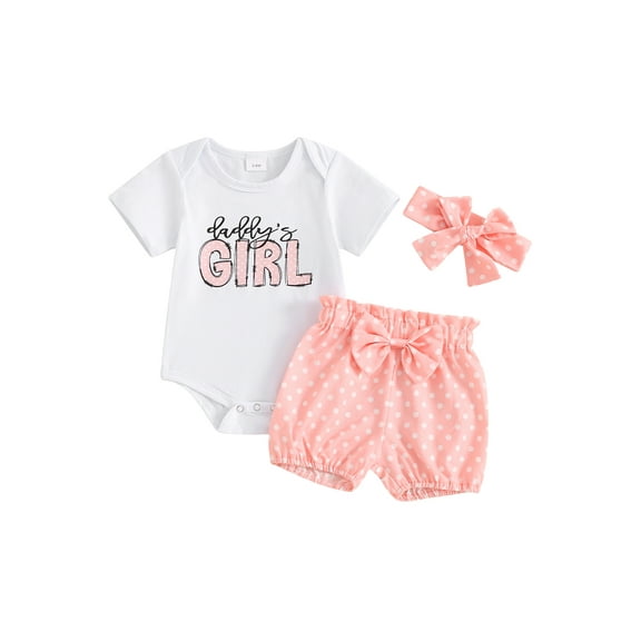 Bagilaanoe 3pcs Newborn Baby Girl Shorts Set Short Sleeve Letter Print Romper Tops + Shorts + Headband 3M 6M 12M 18M Infant Casual Summer Clothes