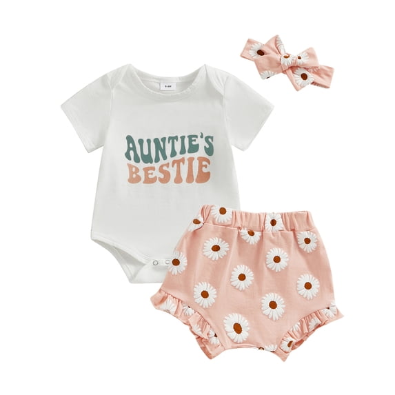 Bagilaanoe 3pcs Newborn Baby Girl Shorts Set Short Sleeve Letter Print Romper Tops + Shorts + Headband 3M 6M 12M 18M Infant Casual Summer Clothes