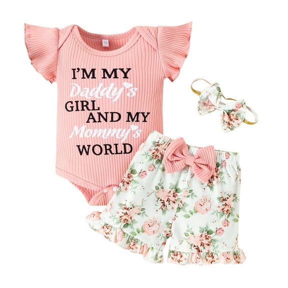 Bagilaanoe 3pcs Newborn Baby Girl Shorts Set Short Sleeve Letter Print Romper Tops + Shorts + Headband 3M 6M 12M 18M Infant Casual Summer Clothes