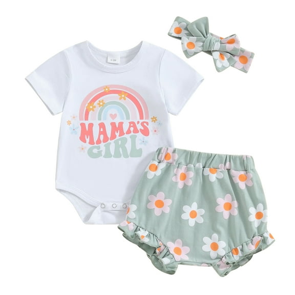 Bagilaanoe 3pcs Newborn Baby Girl Shorts Set Short Sleeve Rainbow Print Rompers Tops   Shorts   Headband 3M 6M 12M 18M Infant Casual Summer Clothes