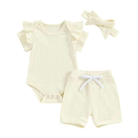 Bagilaanoe 3pcs Newborn Baby Girl Shorts Set Short Sleeve Romper Tops + Shorts + Headband 3M 6M 12M 18M Infant Casual Summer Clothes