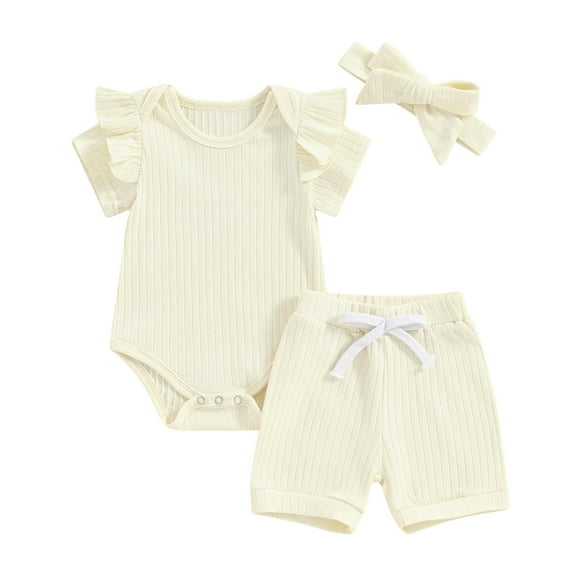 Bagilaanoe 3pcs Newborn Baby Girl Shorts Set Short Sleeve Romper Tops Shorts Headband 3M 6M 12M 18M Infant Casual Summer Clothes