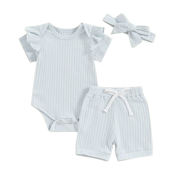 Bagilaanoe 3pcs Newborn Baby Girl Shorts Set Short Sleeve Romper Tops Shorts Headband 3M 6M 12M 18M Infant Casual Summer Clothes