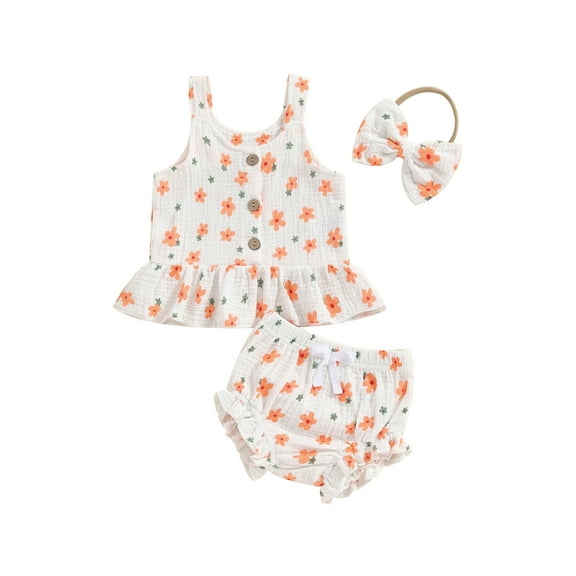 Bagilaanoe 3pcs Newborn Baby Girl Shorts Set Sleeveless Floral Print Romper Tops   Shorts   Headband 6M 12M 18M 24M Infant Casual Summer Clothes