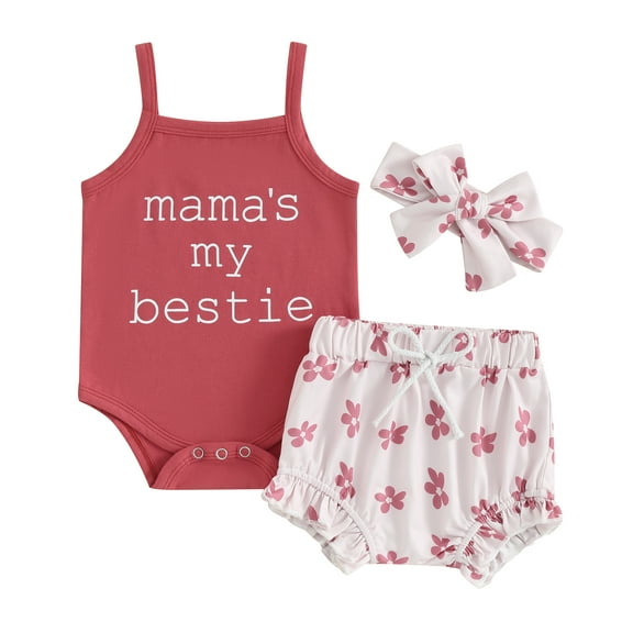 Bagilaanoe 3pcs Newborn Baby Girl Shorts Set Sleeveless Letter Print Romper Tops + Floral Shorts + Headband 3M 6M 12M 18M Infant Casual Summer Clothes