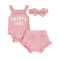 thumbnail image 1 of Bagilaanoe 3pcs Newborn Baby Girl Shorts Set Sleeveless Letter Print Romper Tops + Shorts + Headband 3M 6M 12M 18M Infant Casual Summer Clothes, 1 of 8