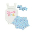 thumbnail image 1 of Bagilaanoe 3pcs Newborn Baby Girl Shorts Set Sleeveless Letter Print Rompers Tops + Shorts + Headband 3M 6M 12M 18M Infant Casual Summer Clothes, 1 of 7