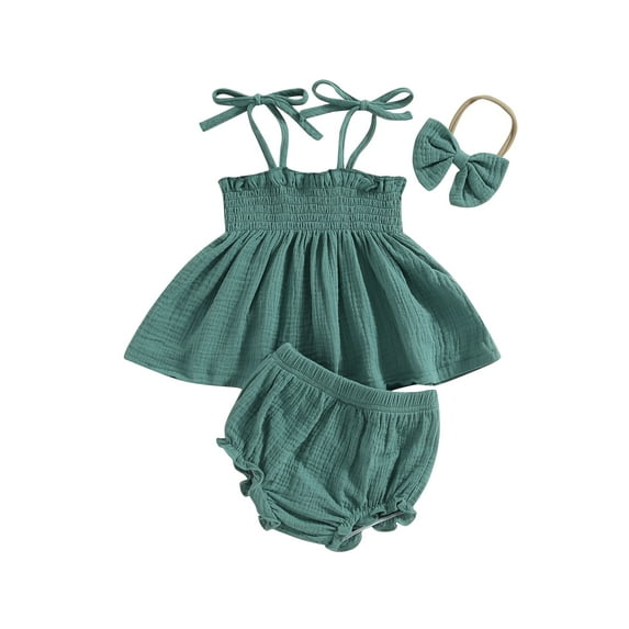 Bagilaanoe 3pcs Newborn Baby Girls Short Pants Set Sleeveless A-Line Tops + Shorts + Headband 6M 12M 18M 24M Infant Casual Summer Outfits