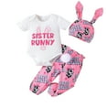 thumbnail image 1 of Bagilaanoe 3pcs Newborn Easter Outfits Baby Girl Pants Set Letter Short Sleeve Romper Tops + Leggings + Hat 3M 6M 12M 18M Infant Casual Clothes, 1 of 9