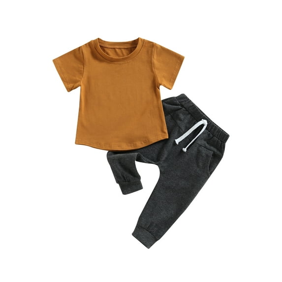Bagilaanoe 3pcs Toddler Baby Boys Long Pants Set Short Sleeve T-Shirts Tops + Sweatpants 6M 12M 18M 24M 3T Kids Casual Outfits