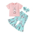 thumbnail image 1 of Bagilaanoe 3pcs Toddler Baby Girl Easter Outfits Pants Set Print Short Sleeve T-shirt Tops + Flare Trousers + Headband 6M 12M 18M 24M 3T Kids Casual Clothes, 1 of 1