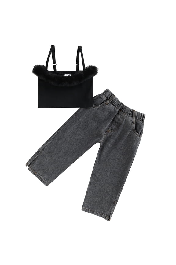 3pcs Toddler Baby Girl Long Pants Set Sleeveless Patchwork Camisole Tops + Jeans Denim Trousers 6M 12M 24M 3T 4T 5T Kids Casual Outfits