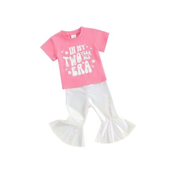 Bagilaanoe 3pcs Toddler Baby Girl Pants Set Short Sleeve Romper/T-shirt Tops + Flare Trousers + Headband 6M 12M 18M 24M 3TN4T 5T Kids Casual Clothes