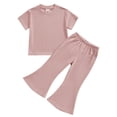 thumbnail image 1 of Bagilaanoe 3pcs Toddler Baby Girl Pants Set Short Sleeve Tees Tops + Flare Trousers 12M 18M 24M 3T 4T 5T Kids Casual Clothes, 1 of 8