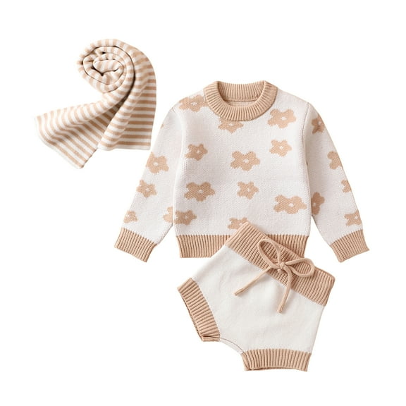 Bagilaanoe 3pcs Toddler Baby Girl Shorts Set Floral Long Sleeve Sweater Tops   Shorts   Headband 6M 9M 12M 18M 24M Infant Casual Fall Clothes