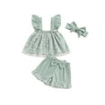 thumbnail image 1 of Bagilaanoe 3pcs Toddler Baby Girl Shorts Set Fly Sleeve Floral Print A-Line Tops + Shorts + Headband 6M 12M 18M 24M 3T 4T Kids Casual Summer Clothes, 1 of 7