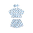 thumbnail image 1 of Bagilaanoe 3pcs Toddler Baby Girl Shorts Set Short Sleeve Floral Print T Shirt Tops + Shorts + Headband 6M 12M 18M 24M 3T 4T Kids Casual Summer Clothes, 1 of 1