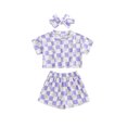thumbnail image 1 of Bagilaanoe 3pcs Toddler Baby Girl Shorts Set Short Sleeve Floral Print T Shirt Tops + Shorts + Headband 6M 12M 18M 24M 3T 4T Kids Casual Summer Clothes, 1 of 7