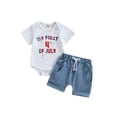 thumbnail image 1 of Bagilaanoe 4th of July Clothes for Newborn Baby Boy Girl Letter Print Short Sleeve Romper Tops + Shorts 3M 6M 12M 18M Infant Independence Day Outfits 2pcs Short Pants Set, 1 of 8