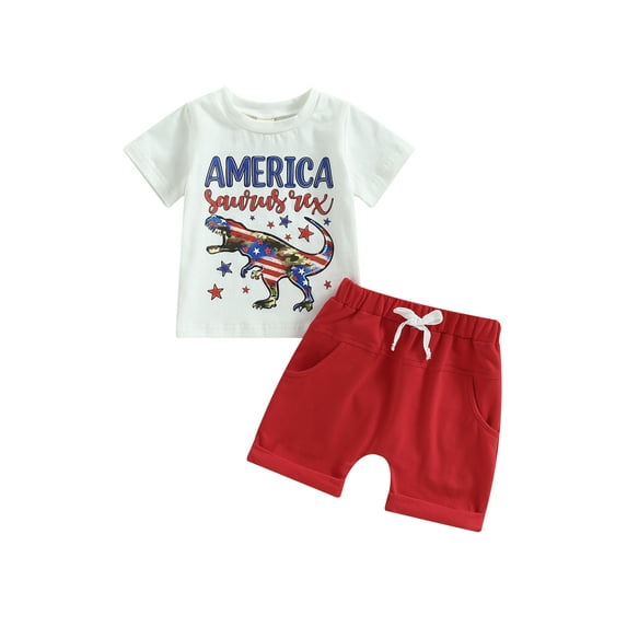 Bagilaanoe 4th of July Clothes for Newborn Baby Boys Short Sleeve Letter Print T-shirt Tops + Striped Shorts 6M 12M 18M 24M 3T Kids Independence Day Outfits 2pcs Short Pants Set