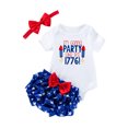 thumbnail image 1 of Bagilaanoe 4th of July Clothes for Newborn Baby Girl Letter Print Short Sleeve Romper Tops + Stars Shorts + Headband 3M 6M 12M 24M Infant Independence Day Outfits 3pcs Short Pants Set, 1 of 9