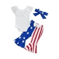 thumbnail image 1 of Bagilaanoe 4th of July Clothes for Newborn Baby Girls Lace Sleeveless Romper Tops + Flare Trousers + Headband 3M 6M 12M 18M Infant Independence Day Outfits 3pcs Long Pants Set, 1 of 9