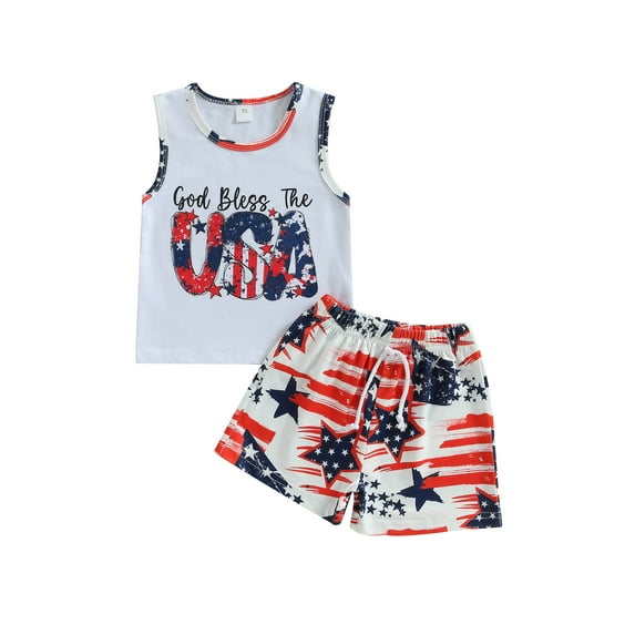 Bagilaanoe Baby Boy 4th of July Outfits 0-3T Infant Independence Day Clothes 2PCS Toddler Summer Sleeveless Letter Print Vest Tops Shorts Set