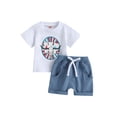 thumbnail image 1 of Bagilaanoe 4th of July Clothes for Toddler Baby Boys Print Short Sleeve T-shirt Tops + Shorts 6M 12M 18M 24M 3T Kids Independence Day Outfits 2pcs Short Pants Set, 1 of 8