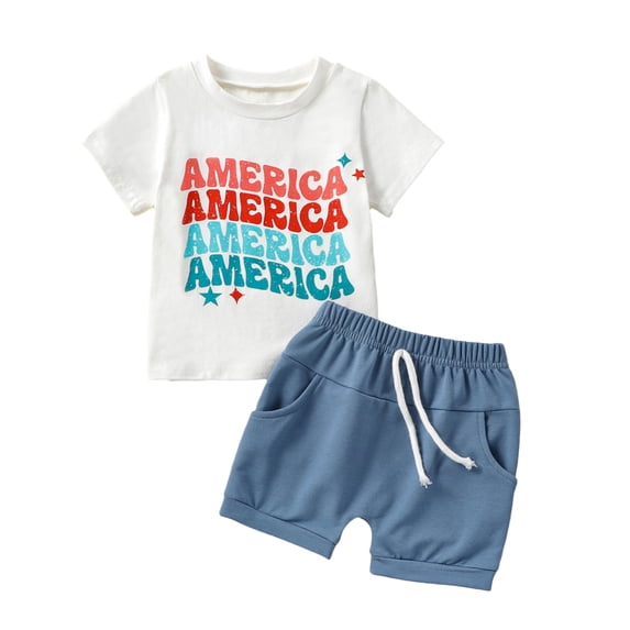Bagilaanoe 4th of July Clothes for Toddler Baby Boys Short Sleeve Letter Print T-Shirts Tops + Shorts 3T 4T 5T 6T Kids Independence Day Outfits 2pcs Short Pants Set