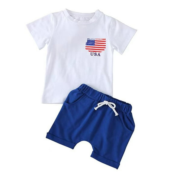 Bagilaanoe 4th of July Clothes for Toddler Baby Boys Short Sleeve Letter Print T-shirt Tops + Shorts 6M 12M 18M 24M 3T Kids Independence Day Outfits 2pcs Short Pants Set