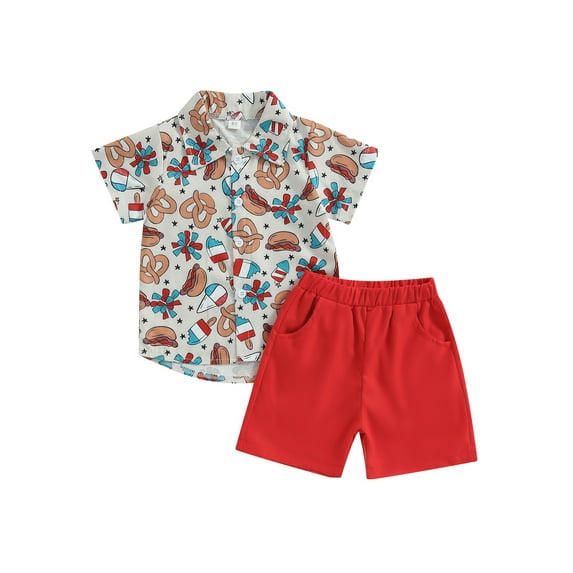 Bagilaanoe 4th of July Clothes for Toddler Baby Boys Short Sleeve Print Shirts Tops + Shorts 18M 24M 3T 4T 5T 6T Kids Independence Day Outfits 2pcs Short Pants Set