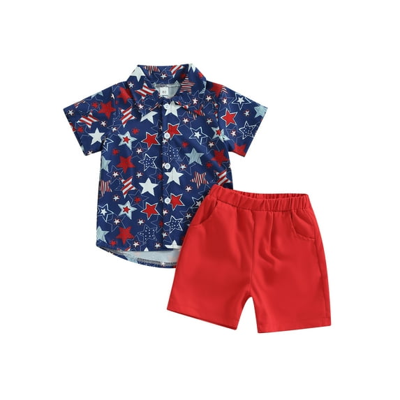 Bagilaanoe 4th of July Clothes for Toddler Baby Boys Short Sleeve Print Shirts Tops + Shorts 18M 24M 3T 4T 5T 6T Kids Independence Day Outfits 2pcs Short Pants Set