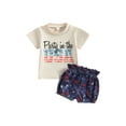 thumbnail image 1 of Bagilaanoe 4th of July Clothes for Toddler Baby Girls Short Sleeve Letter Print T-Shirt Tops + Shorts 6M 12M 18M 24M 3T Kids Independence Day Outfits 2pcs Short Pants Set, 1 of 1