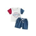 thumbnail image 1 of Bagilaanoe 4th of July Clothes for Toddler Baby Girls Short Sleeve Letters Print T-shirt Tops + Shorts 6M 12M 18M 24M 3T Kids Independence Day Outfits 2pcs Short Pants Set, 1 of 8