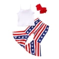 thumbnail image 1 of Bagilaanoe 4th of July Clothes for Toddler Baby Girls Sleeveless Camisole Tops +Stars Striped Flare Trousers + Hairband 6M 12M 18M 24M 3T 4T Kids 3pcs Independence Day Long Pants Set, 1 of 9