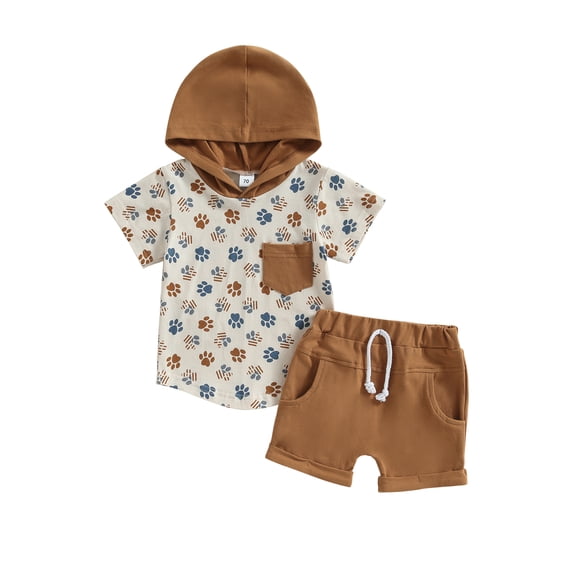 Bagilaanoe 4th of July Clothes for forToddler Baby Boy Letter Print Short Sleeve Hooded Tops + Shorts 6M 12M 18M 24M 3T Kids Independence Day Outfits 2pcs Short Pants Set