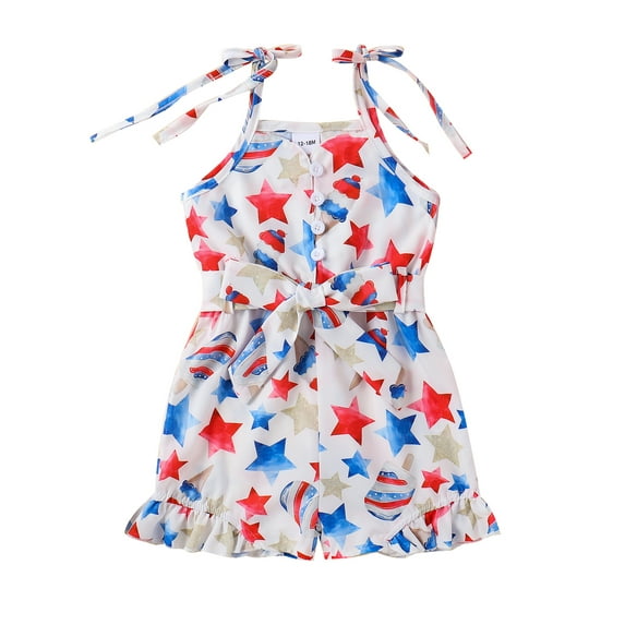 Bagilaanoe 4th of July Jumpsuit Shorts for Toddler Baby Girl Sleeveless Stars Print Romper Overalls 12M 18M 24M 3T 4T 5T Kids Short Pants Independence Day Clothes