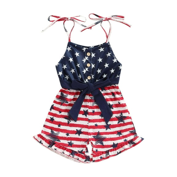 Bagilaanoe 4th of July Jumpsuit Shorts for Toddler Baby Girl Sleeveless Stars Print Romper Overalls 12M 18M 24M 3T 4T 5T Kids Short Pants Independence Day Clothes