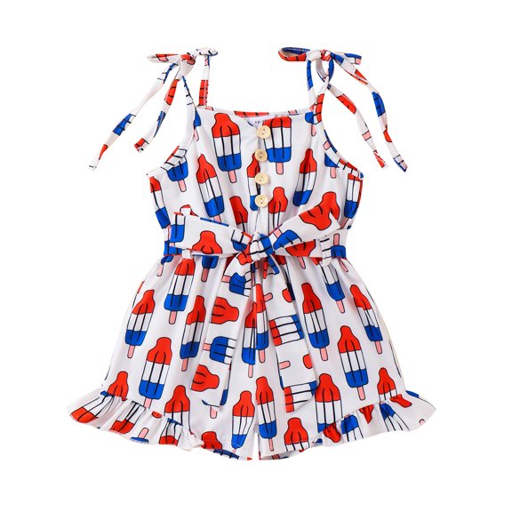 Bagilaanoe 4th of July Jumpsuit Shorts for Toddler Baby Girl Sleeveless Stars Stripes Print Romper Overalls 12M 18M 24M 3T 4T 5T Kids Short Pants Independence Day Clothes