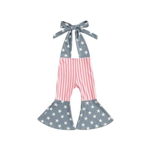 Bagilaanoe 4th of July Jumpsuit for Toddler Baby Girl Sleeveless Stripes Print Romper Overalls 12M 18M 24M 3T 4T 5T Kids Long Flared Pants Independence Day Clothes