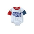 thumbnail image 1 of Bagilaanoe 4th of July Newborn Baby Boy Girl Rompers Letter Print Short Sleeve Bodysuit 6M 12M 18M 24M Infant Summer One Piece Short Jumpsuit for Independence Day, 1 of 7