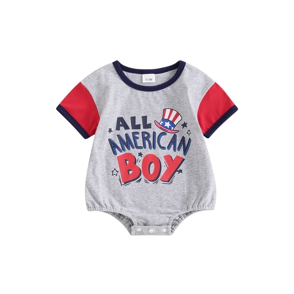 Bagilaanoe 4th of July Newborn Baby Boys Rompers Letter Print Short Sleeve Bodysuit 3M 6M 12M 18M Infant Summer One Piece Short Jumpsuit for Independence Day