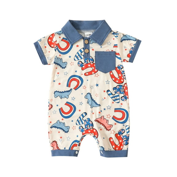Bagilaanoe 4th of July Newborn Baby Girl Boy Jumpsuits Star Letter Print Short Sleeve Bodysuit 3M 6M 9M 12M 18M Infant Summer One Piece Romper for Independence Day