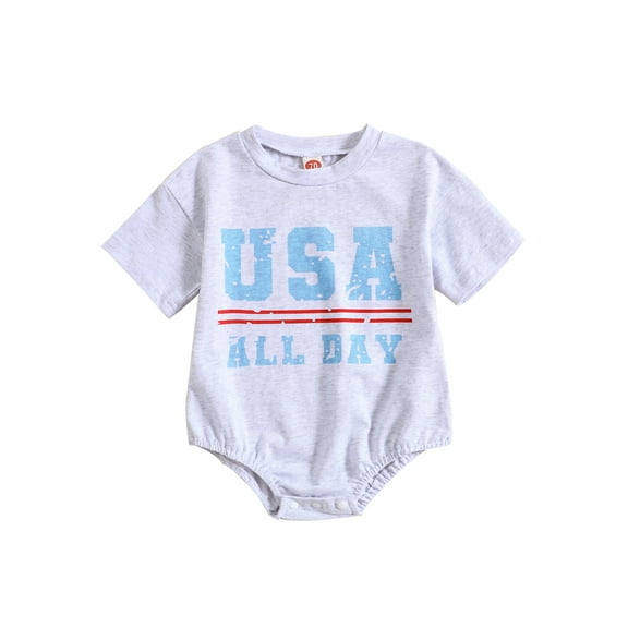 Bagilaanoe 4th of July Newborn Baby Girl Boy Rompers Letters Print Short Sleeve Bodysuit 3M 6M 12M 18M 24M Infant Summer One Piece Short Jumpsuit for Independence Day